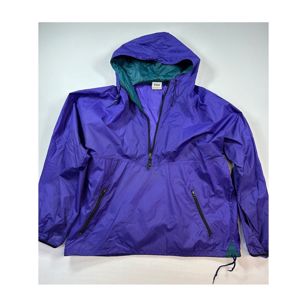 Vtg 90s Helly Hansen Anorak Windbreaker XL Purple Packable Hooded Rain Jacket